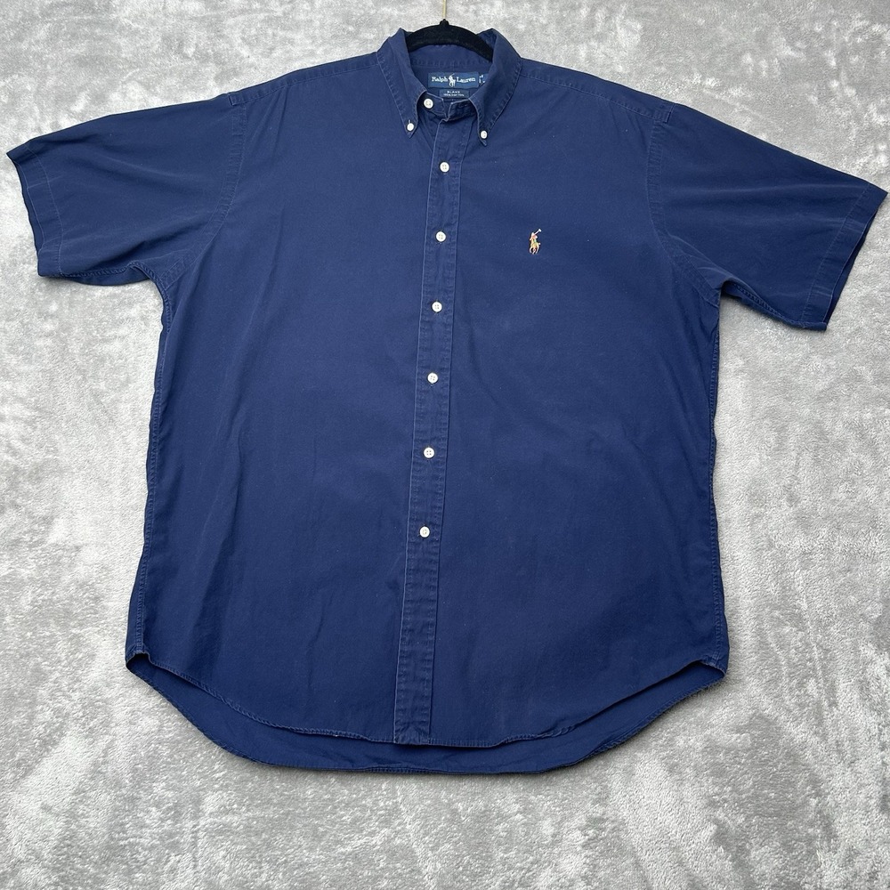 Ralph Lauren Blake 100% Cotton Men's Short Sleeve Button Down Blue Size Large L